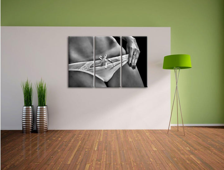 Pixxprint Sexy weisse Dessous als Leinwandbild/Grösse: 3 Teilig (120x80) cm/Wandbild/Kunstdruck/fert