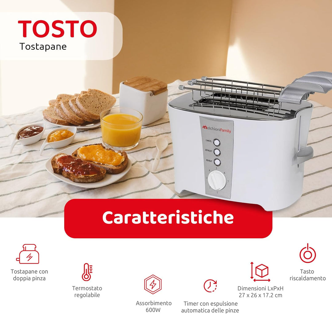Melchioni 118310008 Toaster mit Toastzange TOSTO, elektrischer Sandwichtoaster, automatischer Auswur