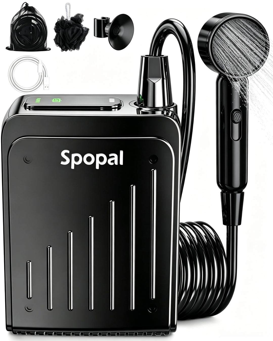 Spopal Campingdusche kompakt, IPX8 wasserdicht, tragbare Campingdusche mit Farbiger Stufenanzeige, D