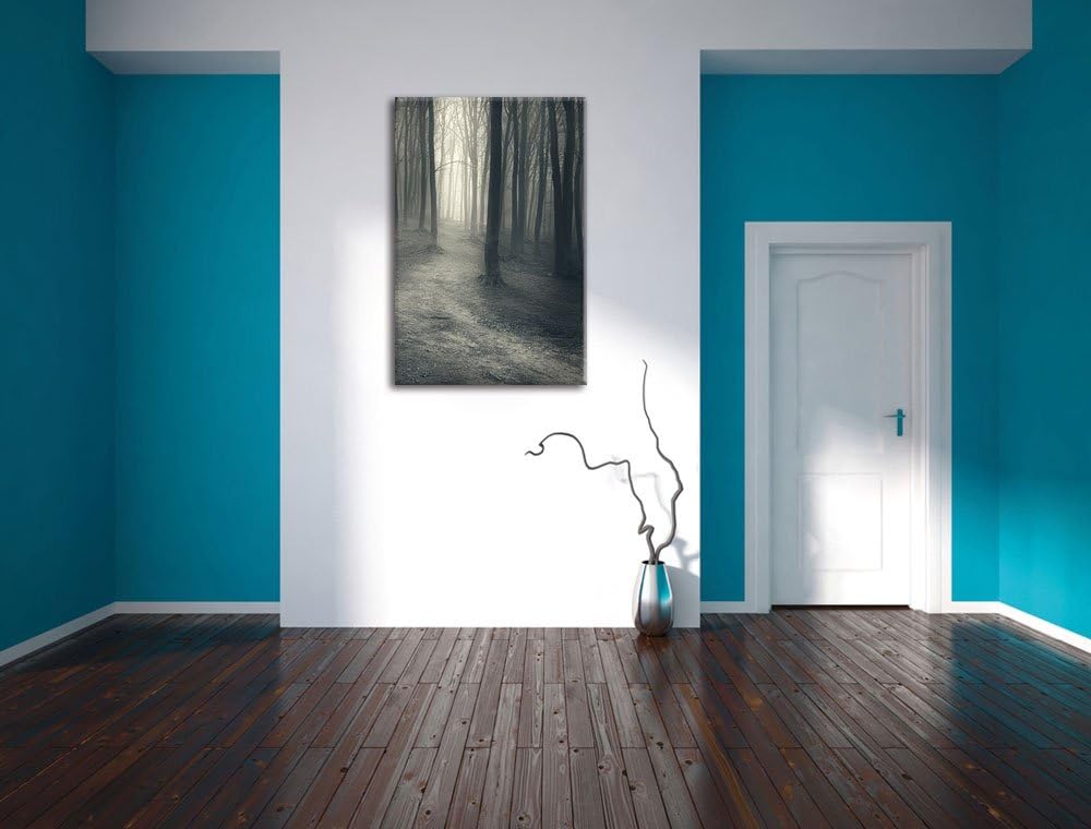 Pixxprint Düstere Landschaft schwarz weiss, Format: 100x70 auf Leinwand, 100x70