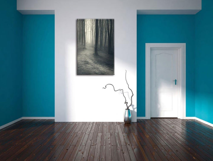 Pixxprint Düstere Landschaft schwarz weiss, Format: 100x70 auf Leinwand, 100x70