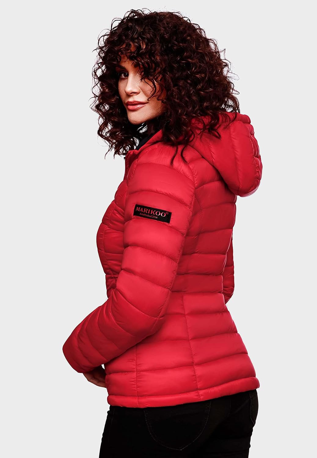 MARIKOO Damen Übergangsjacke leichte Steppjacke kurz mit Kapuze Lucy XS-3XL XS Rot, XS Rot