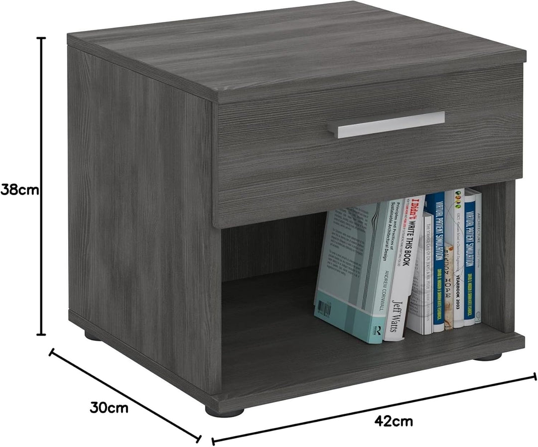 CARO-Möbel Nachttisch Nachtschrank Nachtkommode Mary esche grau, 42 x 38 x 30 cm, mit Schublade und