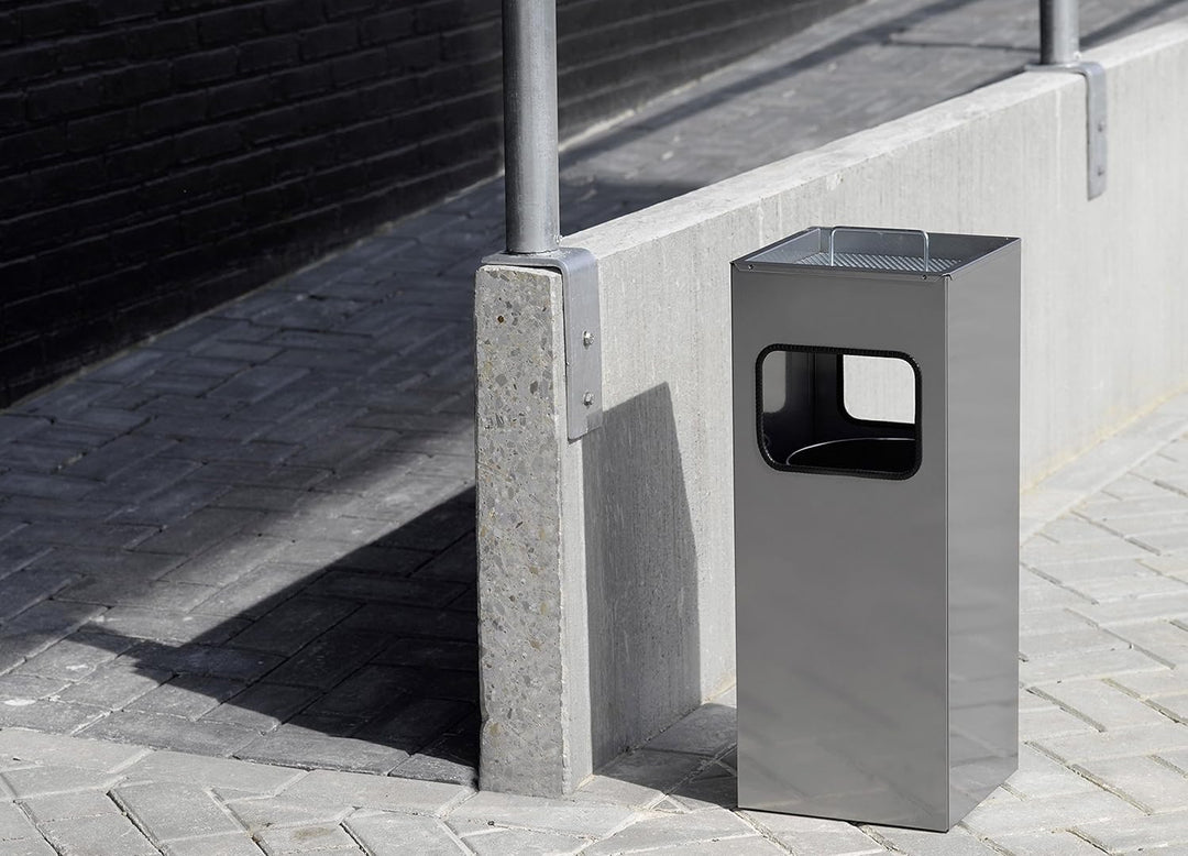 Durable Papierkorb Metall mit Ascher, entnehmbarer Inneneimer und Ascher, eckig, silber, 333123 silb