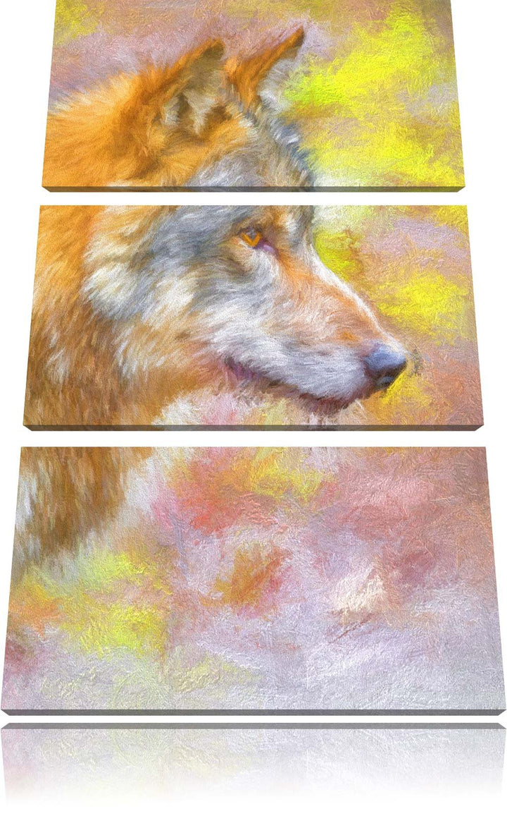 anmutiger Wolf Spezial 3-Teiler Leinwandbild 120x80 Bild auf Leinwand, XXL riesige Bilder fertig ger