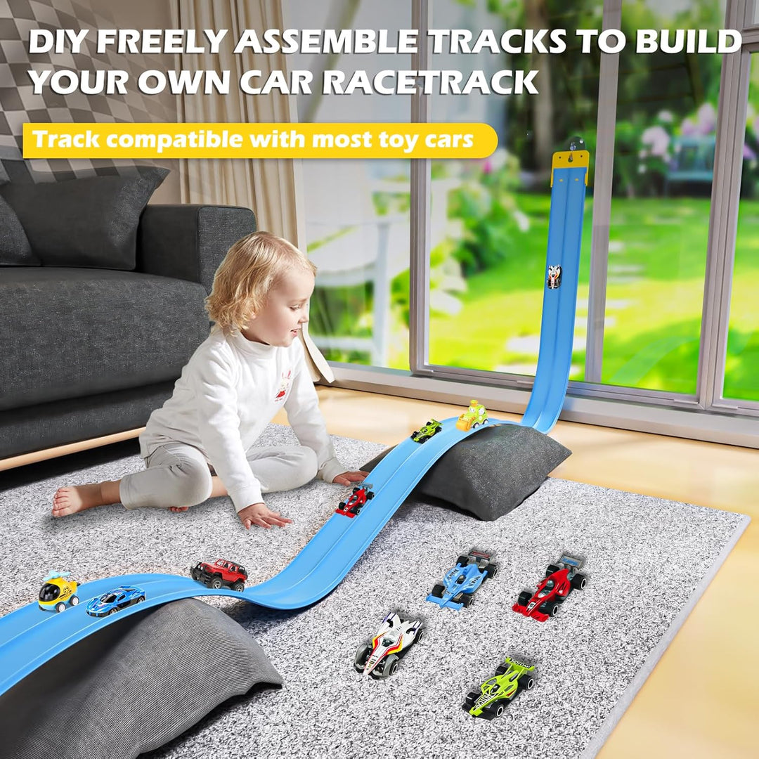 Doloowee 5M Geschwindigkeitsstrecke Rennstrecke, Flexible Rennbahn mit Saugnäpfen, DIY-Autobahn mit