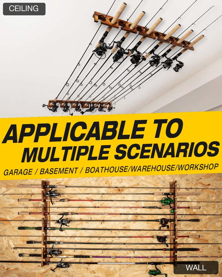 Ghosthorn Für bis zu 12 Ruten, Angelrutenhalter, Wand- oder Deckenmontage, für Garage, Aufbewahrung,