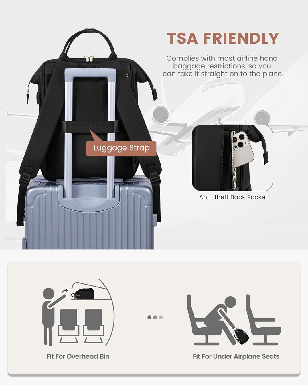 LOVEVOOK Rucksack Damen, 15,6 Zoll Laptop Schulrucksack Teenager Mädchen Wasserdicht, Elegant Reiser