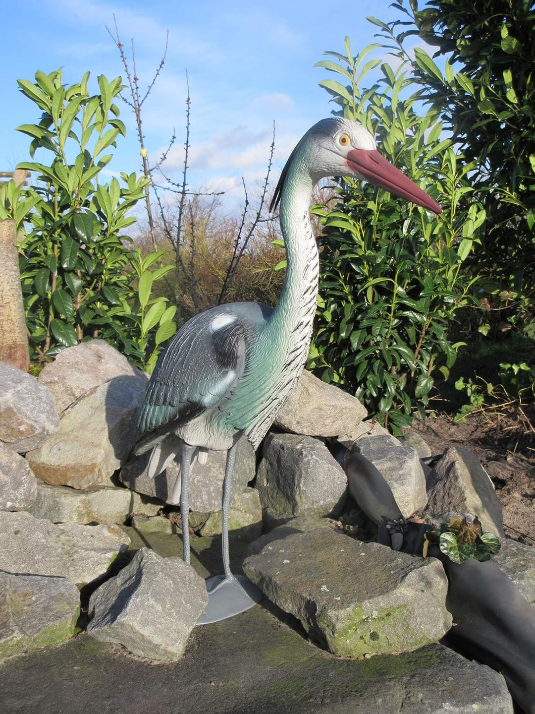 Dekofigur Reiher Schutz gegen Fischreiher Teichfigur 73 cm Gartenschreck Vogelschreck Gartenfigur mi