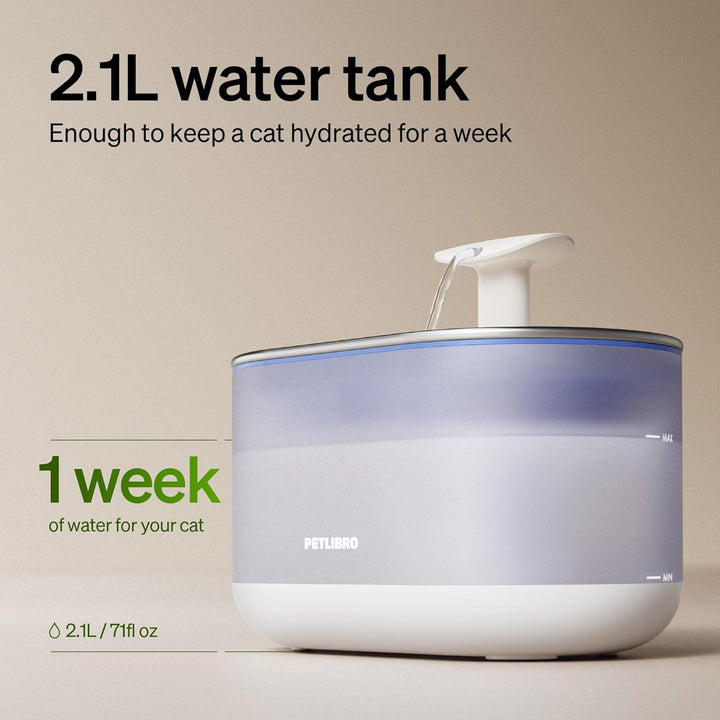 PETLIBRO Trinkbrunnen für Katze Ultraleise, 2,1L Katzenbrunnen Edelstahl mit Zwei Durchflussmodi, Si