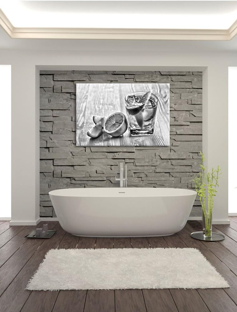 Pixxprint Monocrome, Gin Tonic Shot mit Zitronen, Format: 100x70 auf Leinwand, 100x70