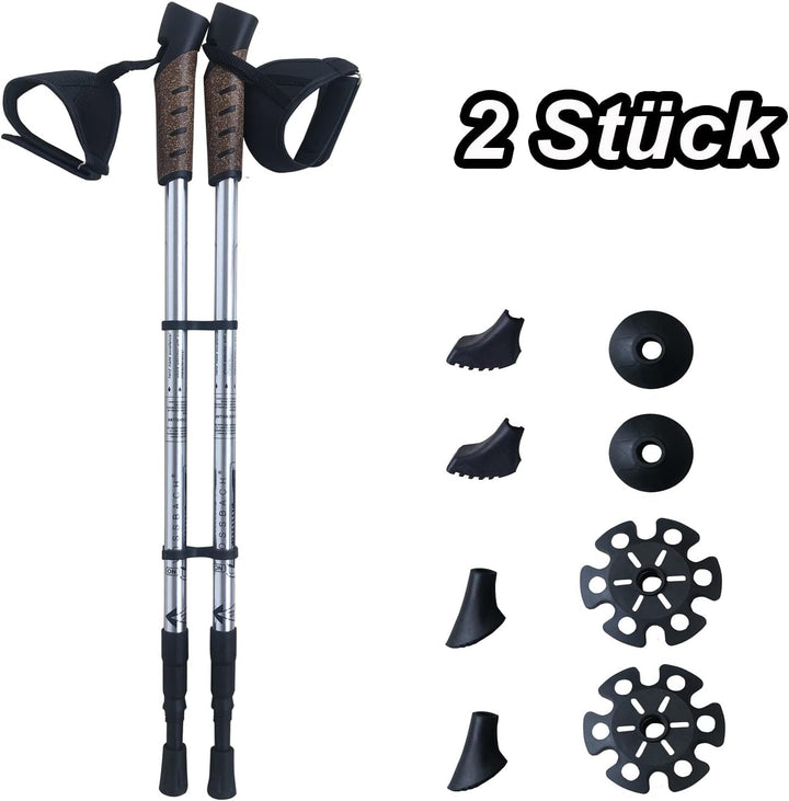 Alu Nordic Walking Teleskop Stöcke inkl. 12 Aufsätze Wanderstöcke Trekkingstock Aluminium Trekking W