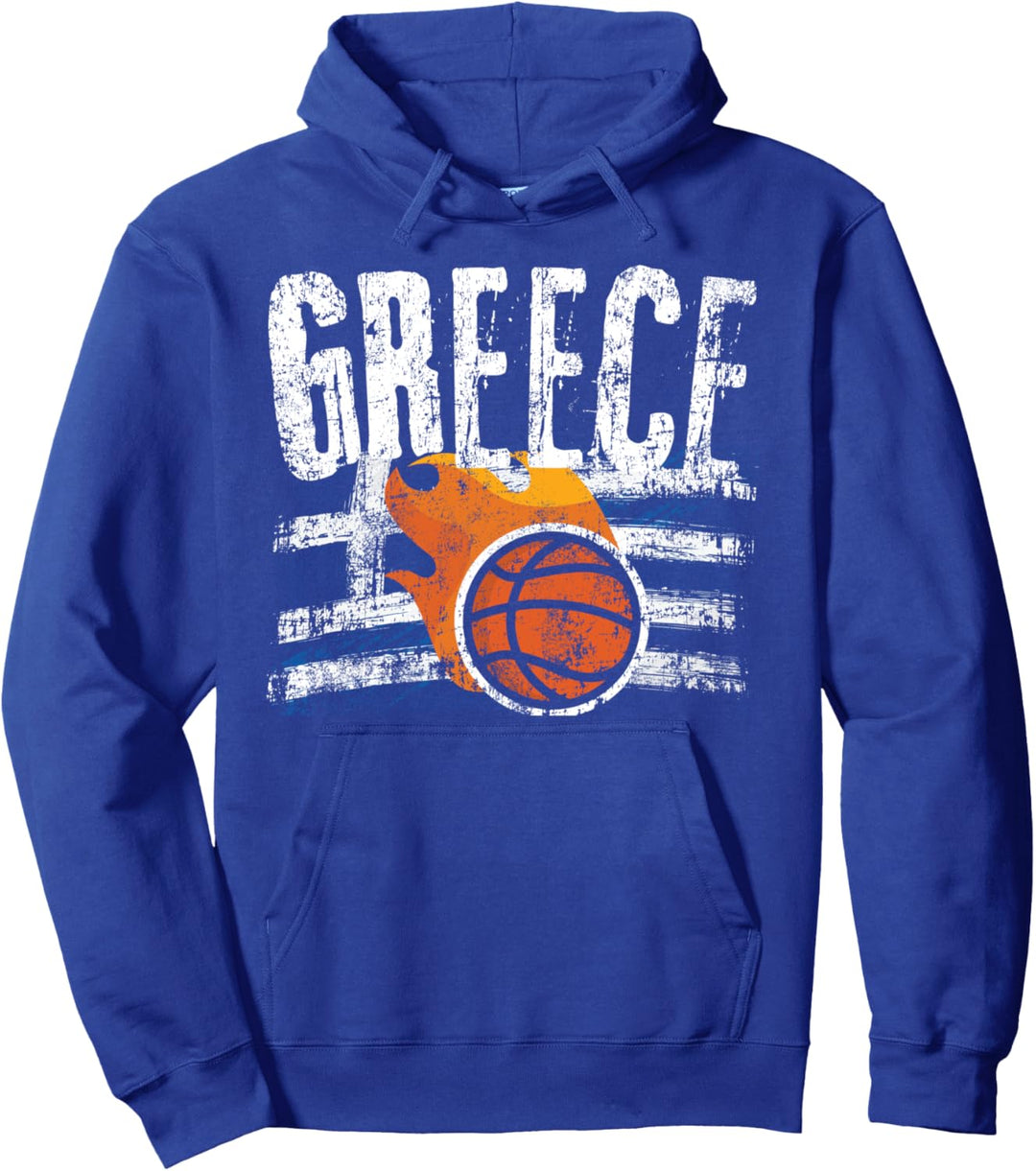 Griechenland Basketball Feuer Vintage Distressed Pullover Hoodie