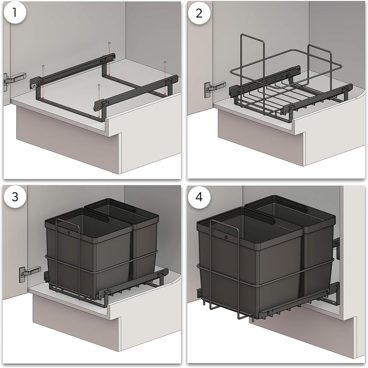 LM 64/2 Einbau Mülleimer ausziehbar mit 2 Abfalleimer (1x11L, 1x16L) Korbauszug anthrazit 32,8x43,3x