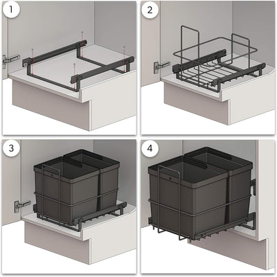LM 64/2 Einbau Mülleimer ausziehbar mit 2 Abfalleimer (1x11L, 1x16L) Korbauszug anthrazit 32,8x43,3x