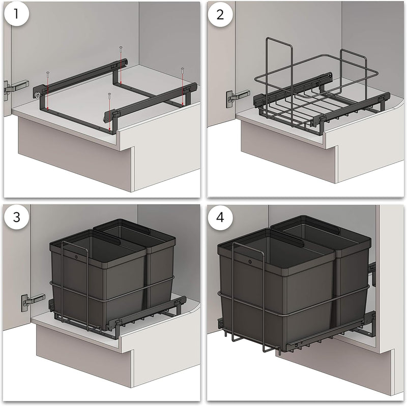 LM 64/2 Einbau Mülleimer ausziehbar mit 2 Abfalleimer (1x11L, 1x16L) Korbauszug anthrazit 32,8x43,3x