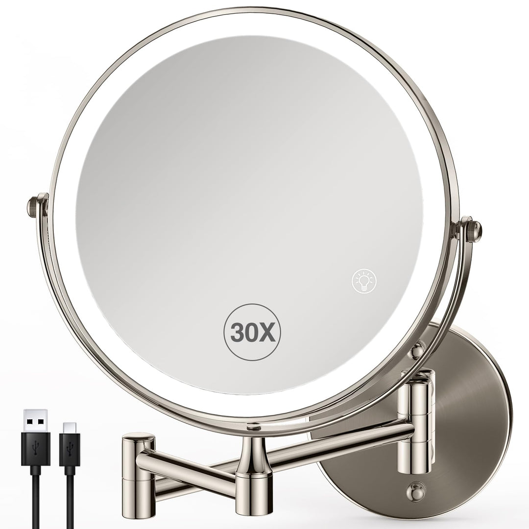 30X/1X wandmontierter Beleuchtungsspiegel für Kosmetik: 8,5 Zoll (21,6 cm) zweiseitig, 3 Farbmodi, U