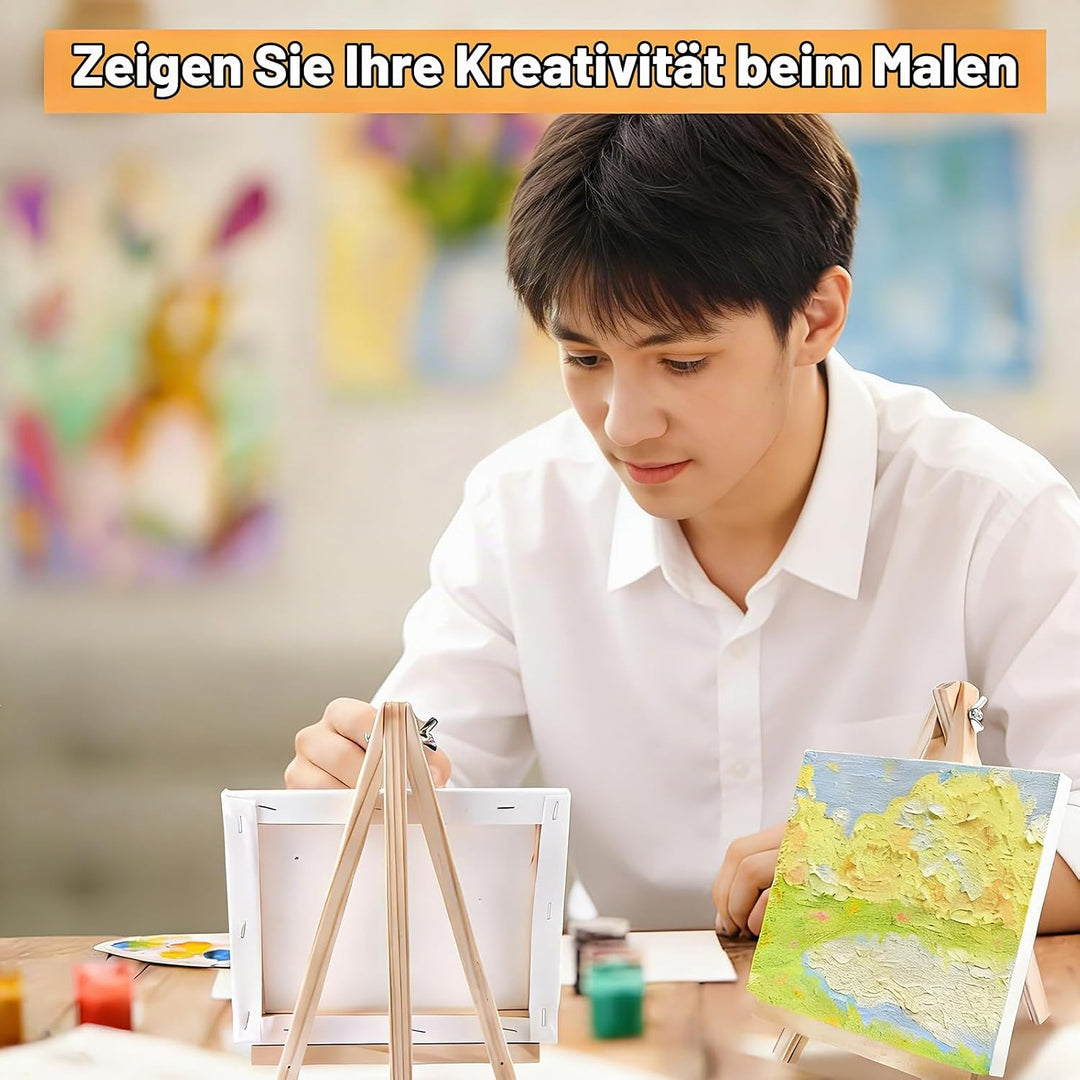 JMIATRY 6 Stück Leinwand Mit Staffelei, 15x20cm Leinwand mit 18x24 cm Staffelei, Kleine Leinwände, L