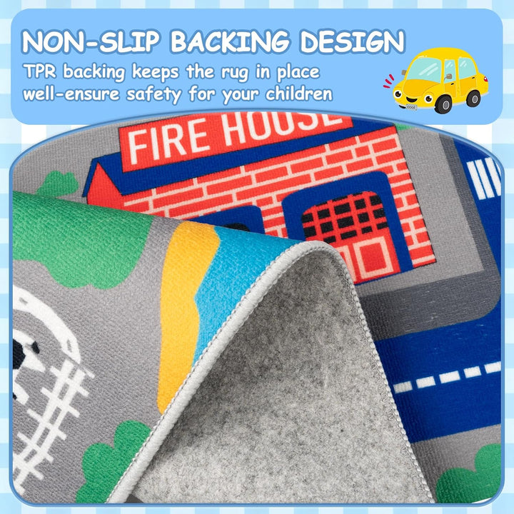 Capslpad Kinder Teppich Spielteppich für Kinder Stadt 100x160cm rutschfest Kinderteppich Spielmatte