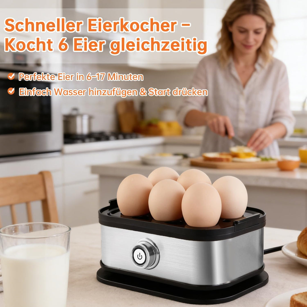 Aotto Schnell-Eierkocher, elektrischer Eierkocher für 6 Eier (hart und weich gekocht), kompakter Eie