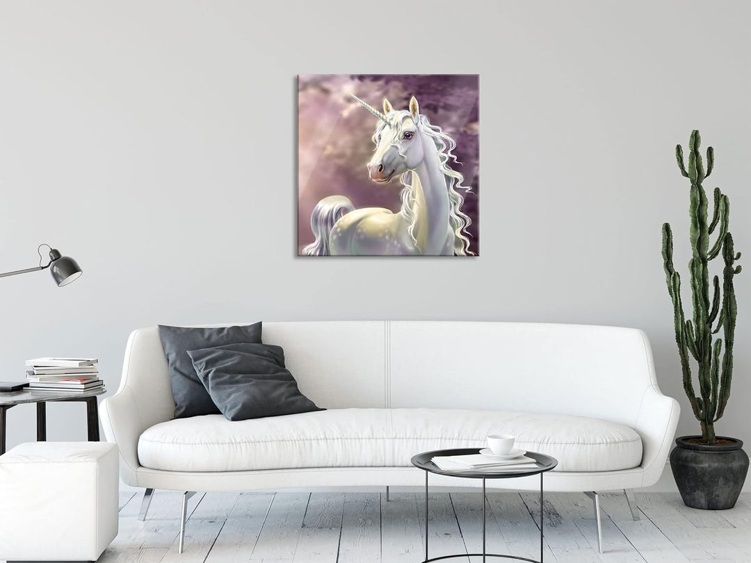 Pixxprint Glasbild | Wandbild auf Echtglas | Magisches Einhorn im Zauberwald | 60x60 cm | inkl. Aufh