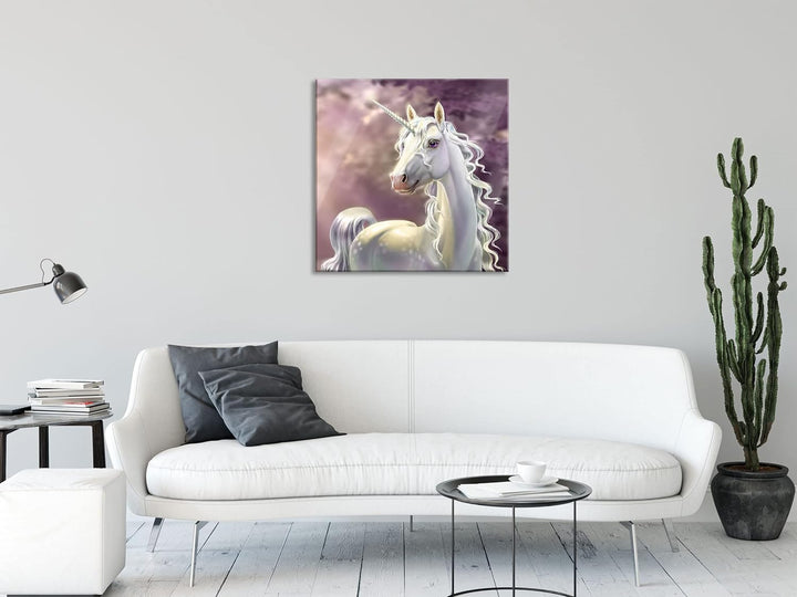 Pixxprint Glasbild | Wandbild auf Echtglas | Magisches Einhorn im Zauberwald | 60x60 cm | inkl. Aufh