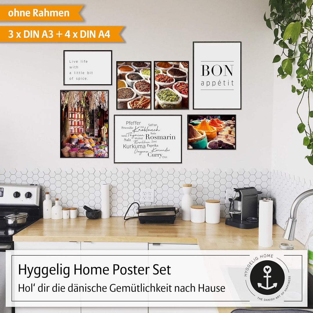 Hyggelig Home Premium Poster Set - Gewürze Gold und mehr (Gewürze, Ohne Rahmen) Ohne Rahmen Gewürze,