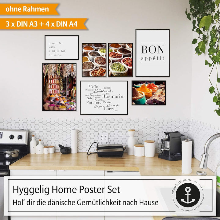 Hyggelig Home Premium Poster Set - Gewürze Gold und mehr (Gewürze, Ohne Rahmen) Ohne Rahmen Gewürze,