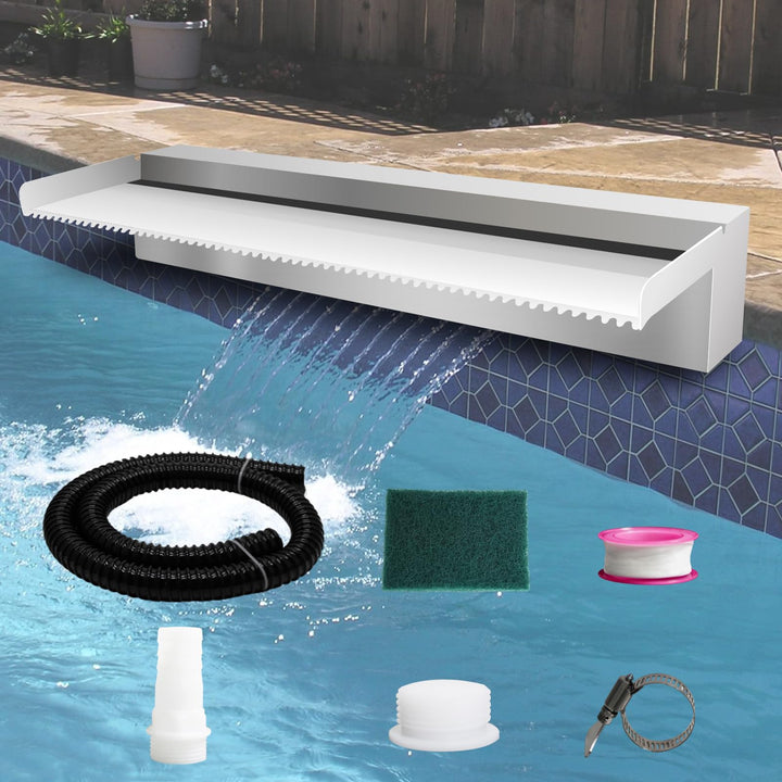 Pool Brunnen Edelstahl Teich Wasserfall Spillway Kits für Innen-/Aussendekorativ, 60x20x10cm Pool Wa