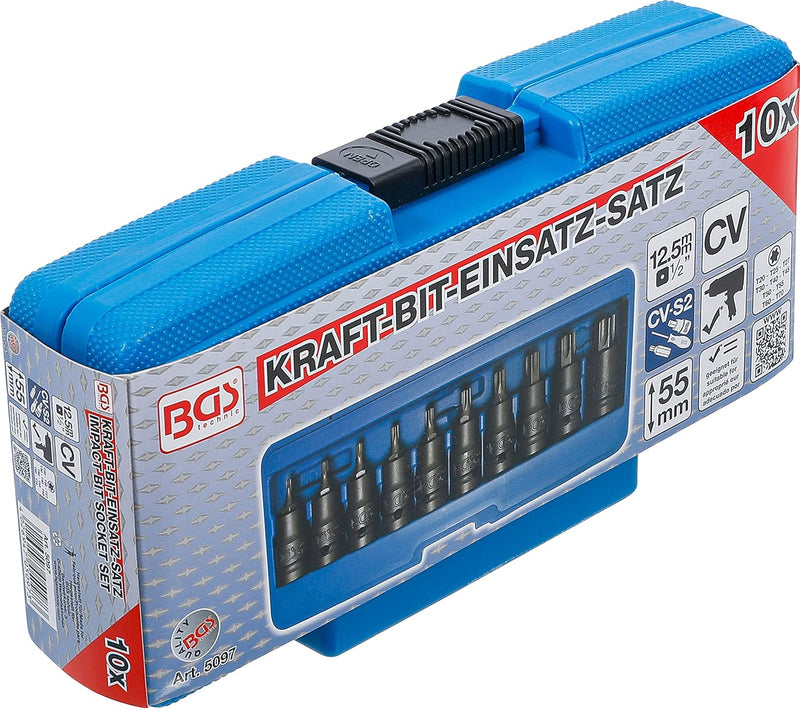 BGS 5097 | Kraft-Bit-Einsatz-Satz | 12,5 mm (1/2") | T-Profil (für Torx) T20 - T70 | 10-tlg. 10-tlg.