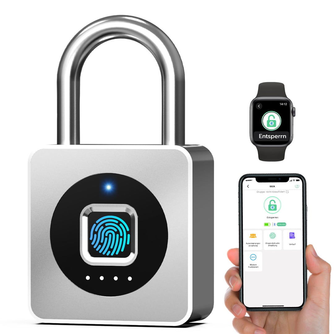 Smart Fingerabdruck Vorhängeschloss für Spinde, mit Bluetooth-App, IP65 wasserdicht, schlüsselloses