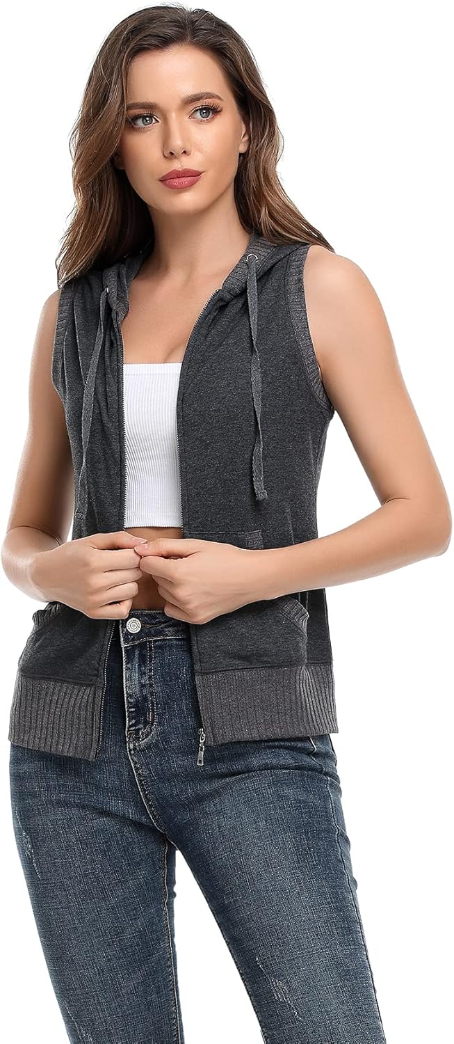 MISS MOLY Damen Ärmellos Kapuzenpullover Sweatjacke Hoodie Sweatshirt Weste mit Reissverschluss 40 D