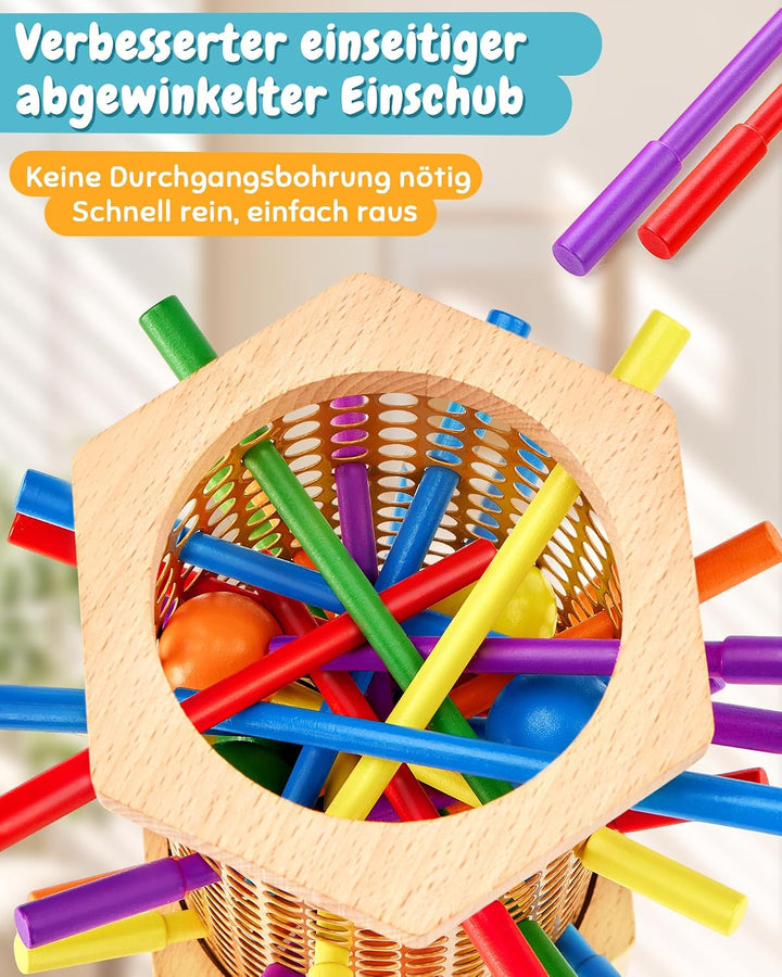 Montessori Spielzeug ab 3 4 5 6 Jahren - Holz Brettspiel mit bunten Antirutsch-Stäbchen, Ball & Würf