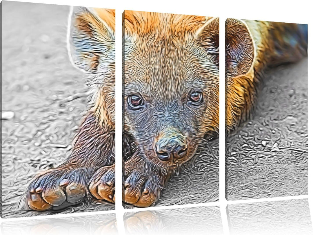 niedliche kleine Hyäne schwarz/weiss Deluxe 3-Teiler Leinwandbild 120x80 Bild auf Leinwand, XXL ries