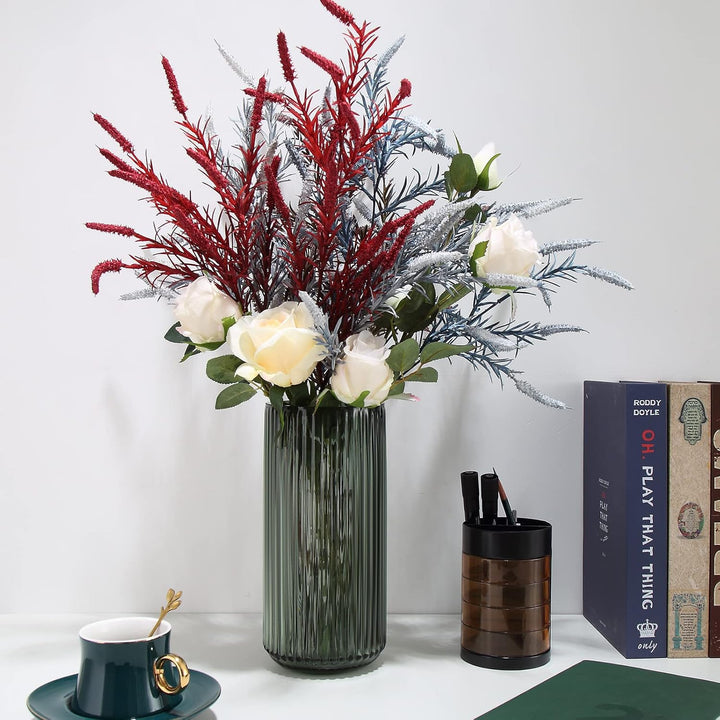 Dinyeo Grosse zylinderförmige Blumenvase aus grünem Glas für Bauernhaus, Esstisch, Tafelaufsätze, De