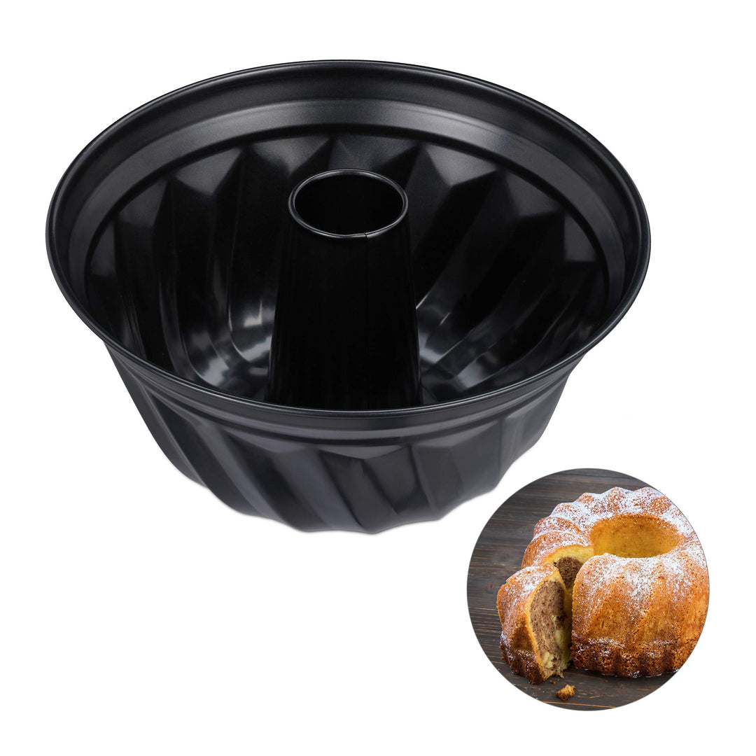 Relaxdays 2 x Gugelhupfform, Marmor- & Rührkuchen, antihaftbeschichtet, Ø 25 cm, Carbonstahl, runde