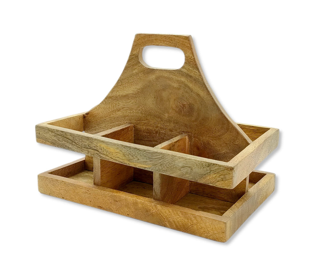 DARO DEKO Holz Flaschenhalter mit Griff für 6 Flaschen 23 x 31cm Flaschen-Träger Männerhandtasche Bi