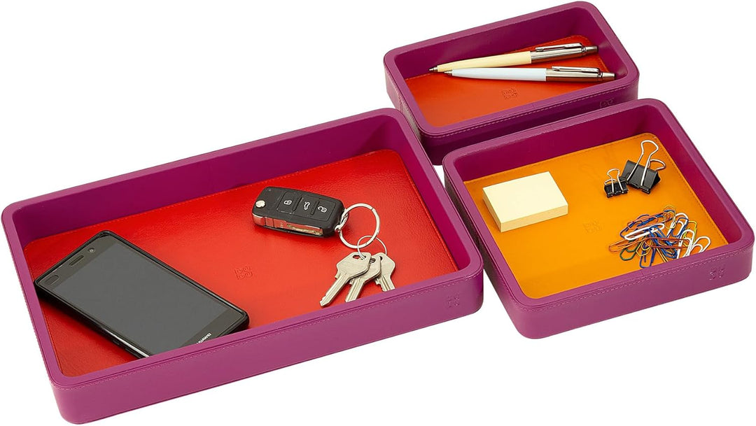 DUDU Set Svuotatasche in Pelle da 3pz, Vassoio Portaoggetti da Tavolo Casa Scrivania Ufficio, Porta