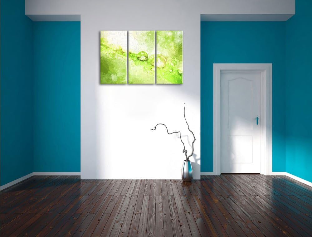 Pixxprint Wassertropfen auf Grashalm Kunst Pinsel Effekt 3-Teiler Leinwandbild 120x80 Bild auf Leinw