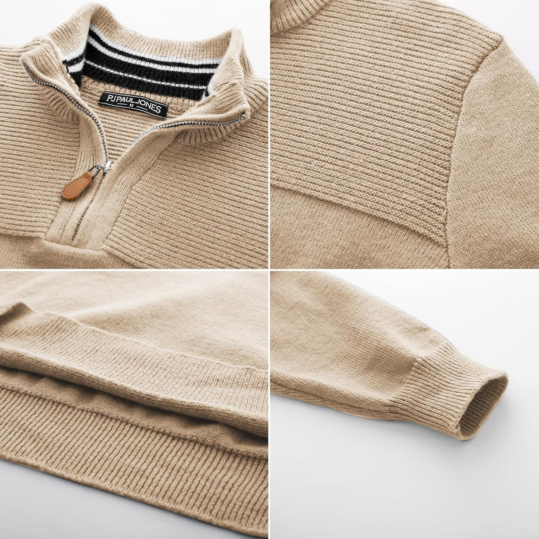PaulJones Troyer Pullover Herren Strickpullover mit Reissverschluss und Stehkragen Arbeitspullover M