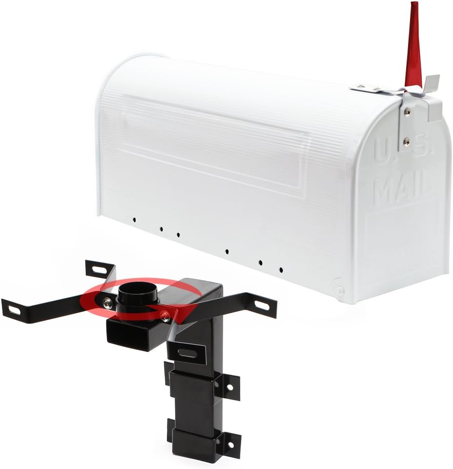 Wiltec Set US Mailbox weiss 180 x 220 x 480 mm, amerikanischer Briefkasten mit Fahne, Standbriefkast