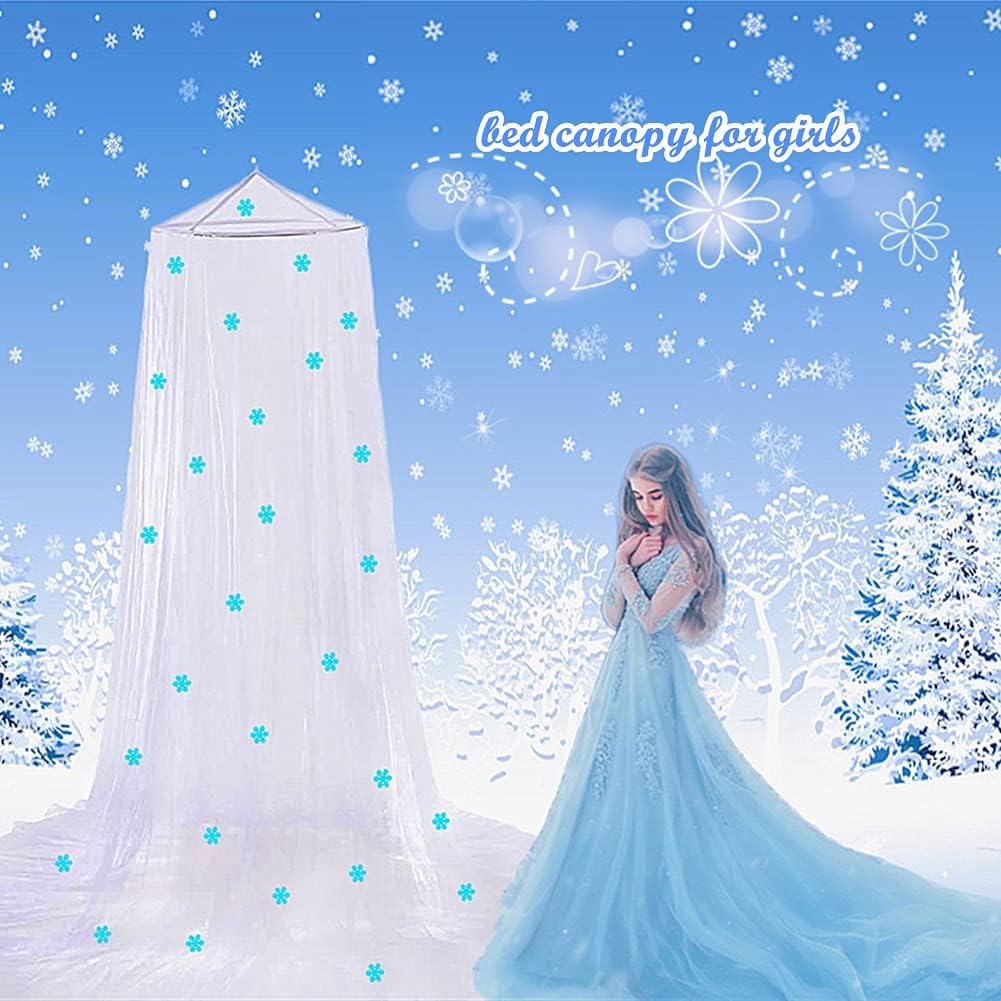 Prinzessin Betthimmel leuchtet im Dunkeln, Weihnachten Schneeflocken Betthimmel für Mädchen Zimmer D