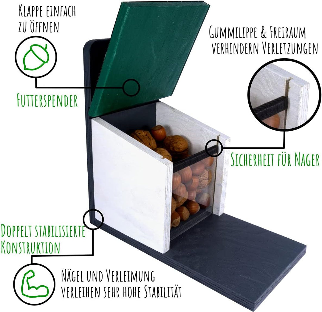 Holznager | Eichhörnchen Futterhaus wetterfest, sehr stabil und sicher | Handmade aus eigener Produk
