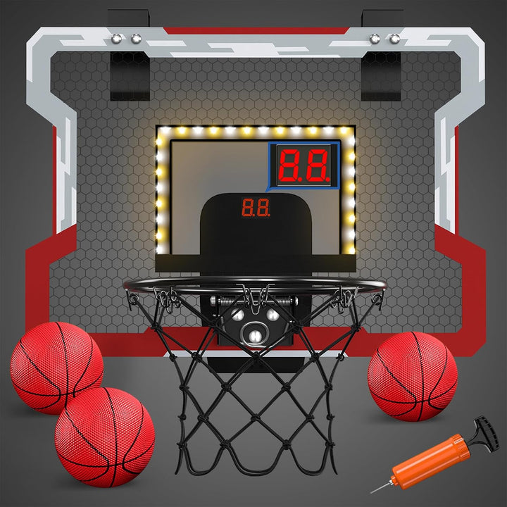 HYES Mini Basketballkorb für Kinder, Basketballkorb Set für Zimmer Basketball Set Mit LED-Licht, 3 B