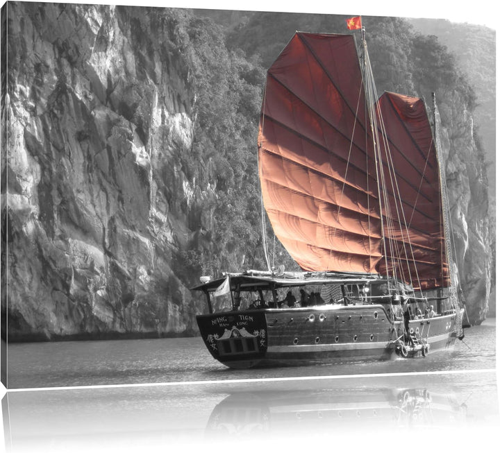 Pixxprint Segelschiff an Klippe 100x70cm Leinwandbild Wandbild Kunstdruck, 100x70