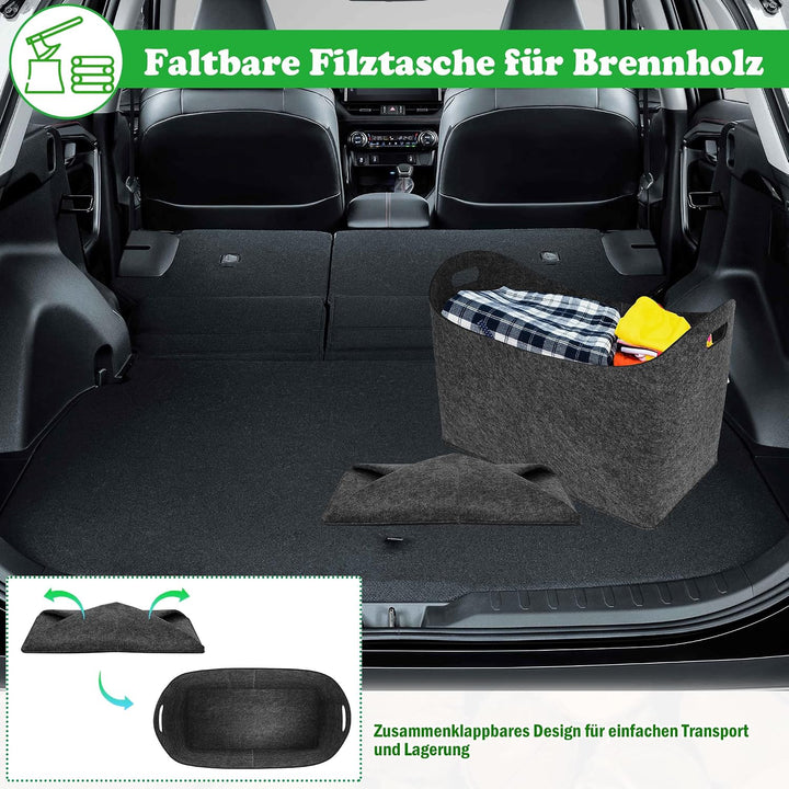 SUBTLETY XXL Faltbare Holzkörbe Set 2 Stück Filz Kaminholztasche Gross Kaminholzkorb Belast Max. 60L