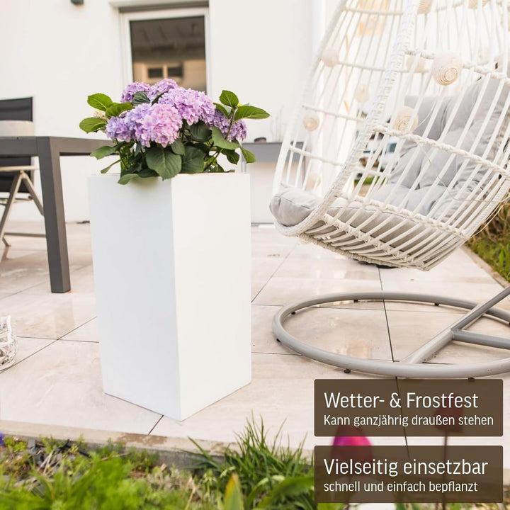 VIVANNO Pflanzkübel Pflanzgefäss Blumenkübel Fiberglas weiss matt Block - 30x30x60 cm Weiss Matt 60x