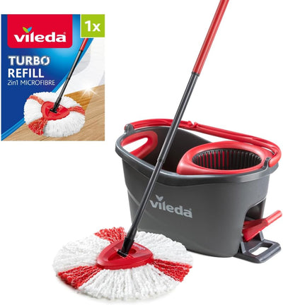 Vileda Easy Wring/Clean Turbo Set Besen mit Eimer + 2 Refill Vileda Turbo, Super Set mit 2 Mikrofase