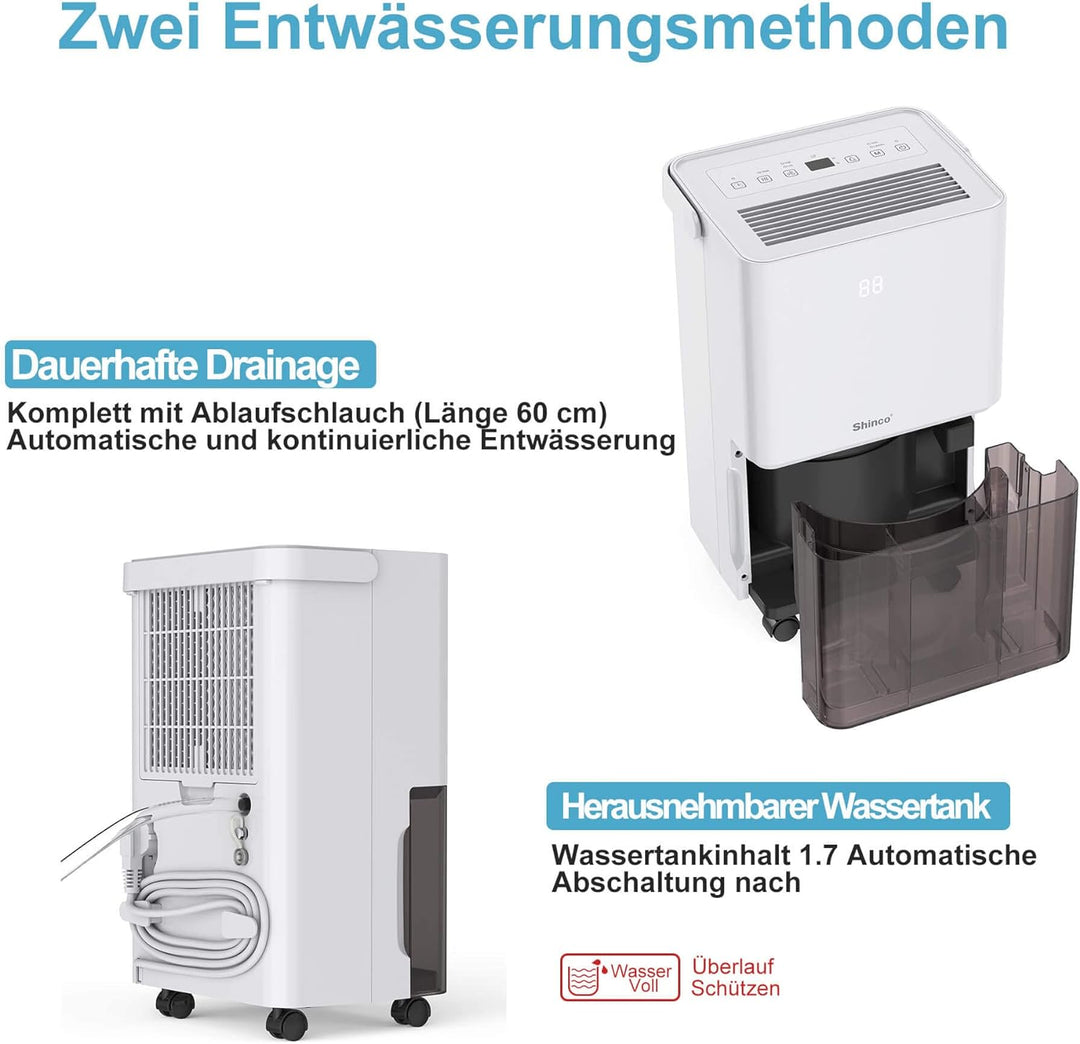 SHINCO 10L Luftentfeuchter, Elektrisch,Raumentfeuchter mit Feuchtigkeitssensor,für 45m³(15m²),Energi