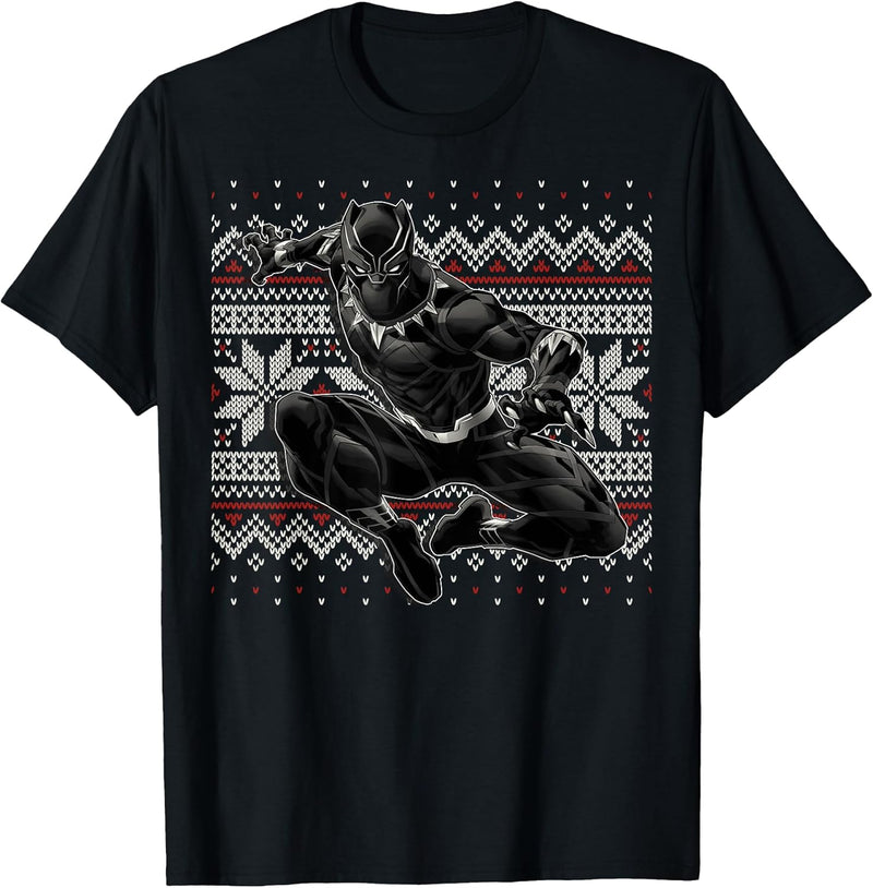 Mens Marvel Black Panther Crouch Ugly Christmas Sweater T-Shirt Small Black